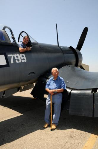 Planes of Fame - August 6, 2016 - two guys posing with corsair